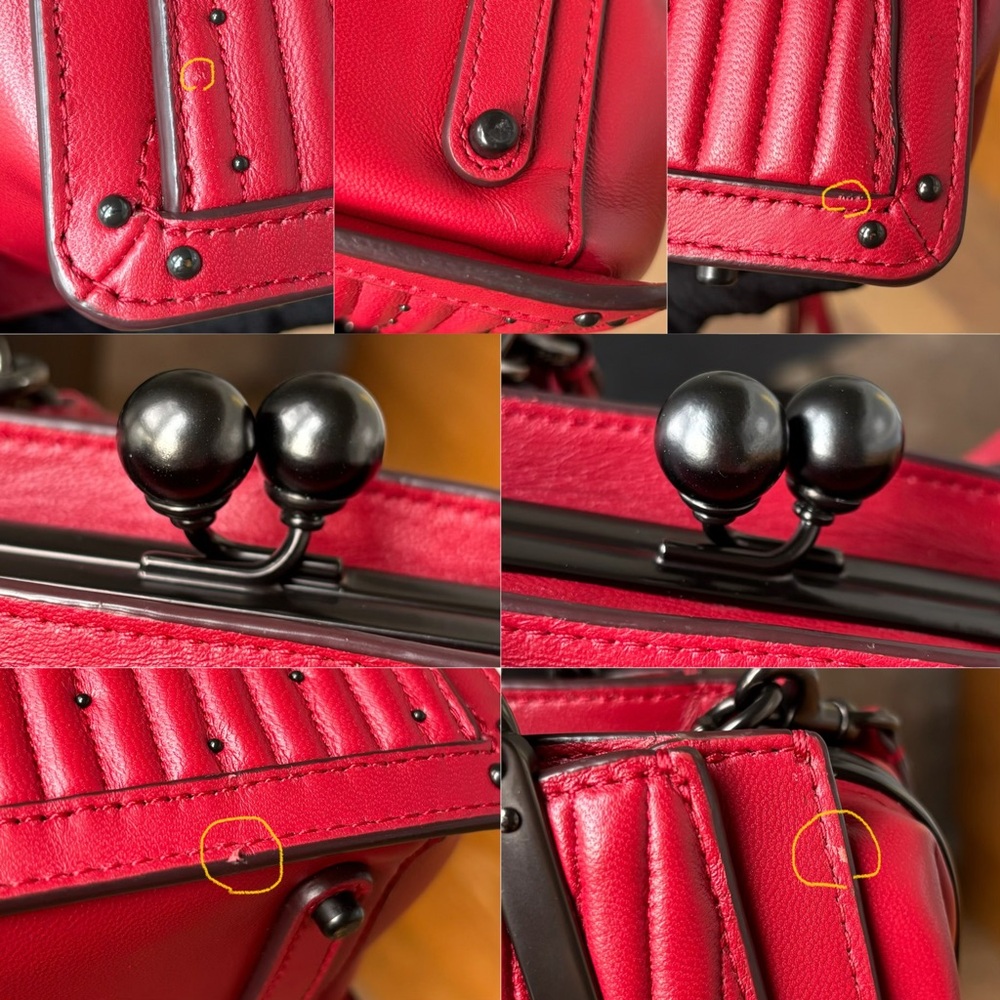 COACH Kisslock Dreamer 21 With Quilting And Rivets Red - Picture 8 of 15